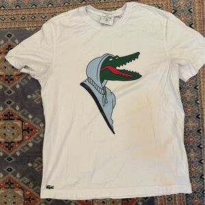 Lacoste Unisex White Tee with Colorful Crocodile Design